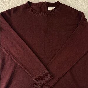 H&M Conscious Line Crewneck Sweater Back Zip Sustainable Wool Blend Rounded Hem